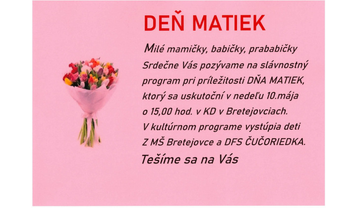 Deň matiek 10.5.2026 o 15.00 hod.
