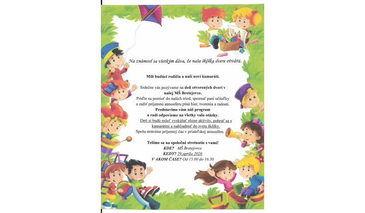 Deň otvorených dverí v Materskej škole 29.4.2026