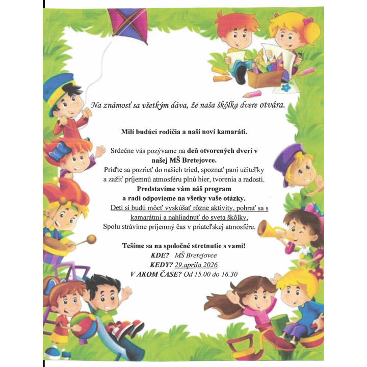 Deň otvorených dverí v Materskej škole 29.4.2026