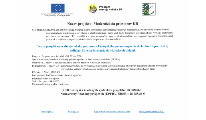 Modernizácia priestorov KD
