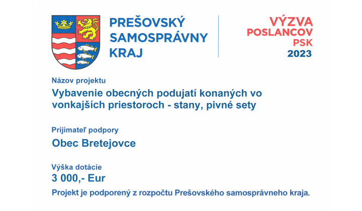 Dotácia PSK 2023 - vybavenie obecných podujatí, konaných vo vonkajších priestoroch - stany, pivné sety