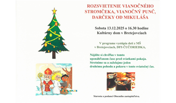 Pozvánka na Rozsvietenie vianočného stromčeka a Mikuláša